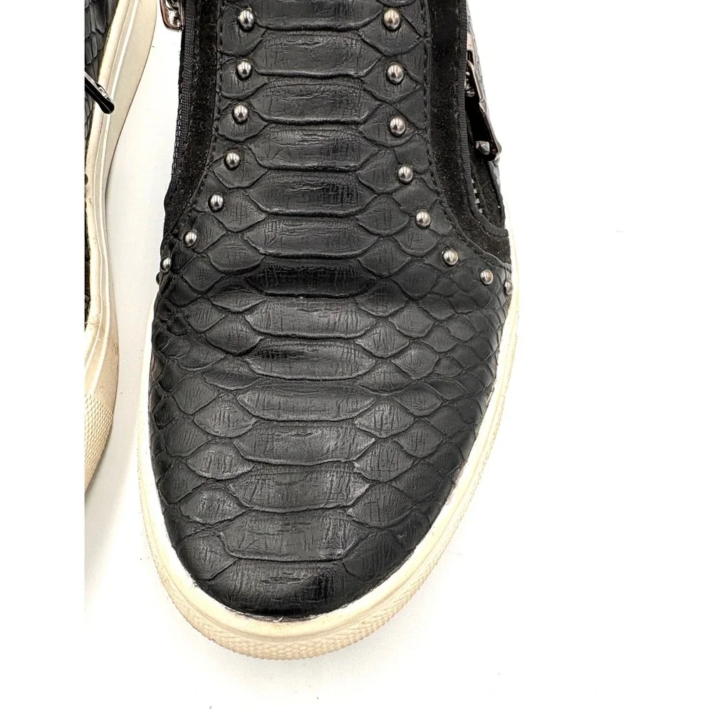Report Andre Black Snakeskin Embossed Studded Zip‎ Slip On Sneakers Womens 6.5